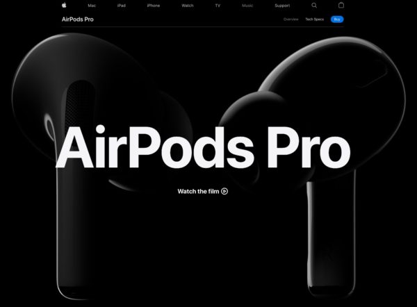 a screenshot of Apple's landing page for Aidpods Pro