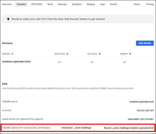 CNAME entry for Wildcard SSL DNS records.