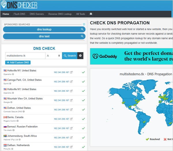 DNSChecker domain name propagation tool.
