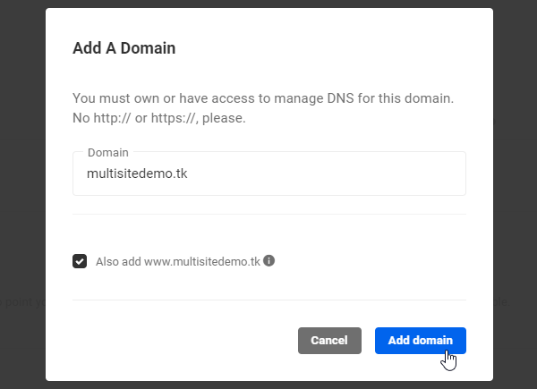 Add a Domain screen.