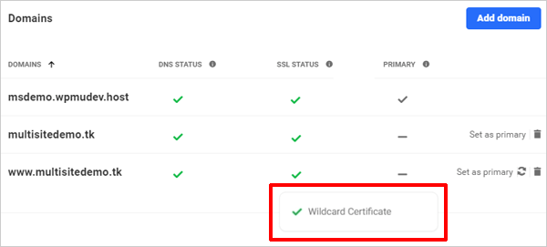 Wildcard Certificate SSL Status