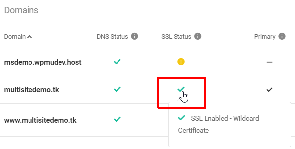 Primary domain set with wildcard SSL