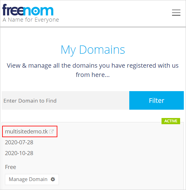 Free domain name