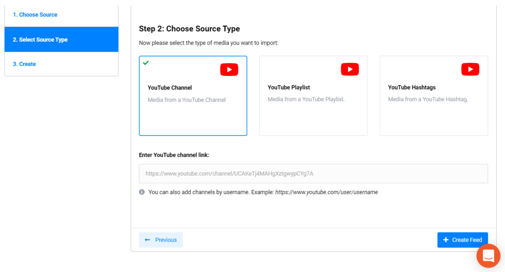 Choosing the EmbedSocial content type.