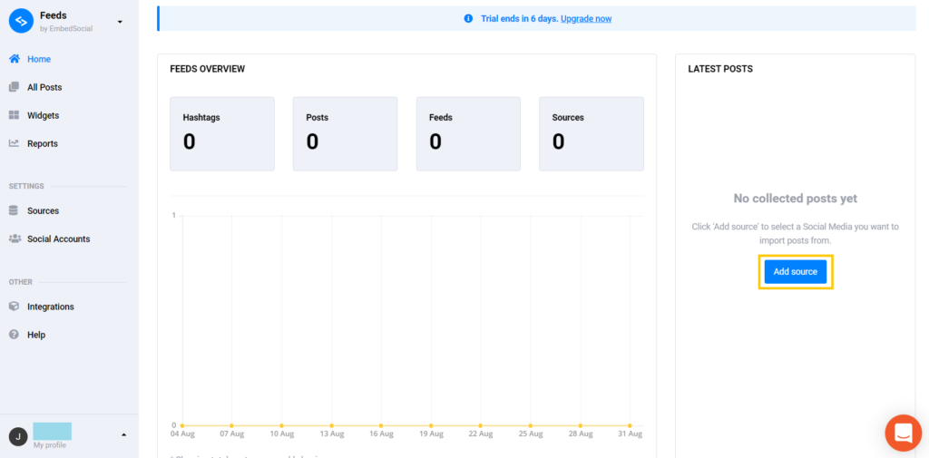 An EmbedSocial user dashboard.