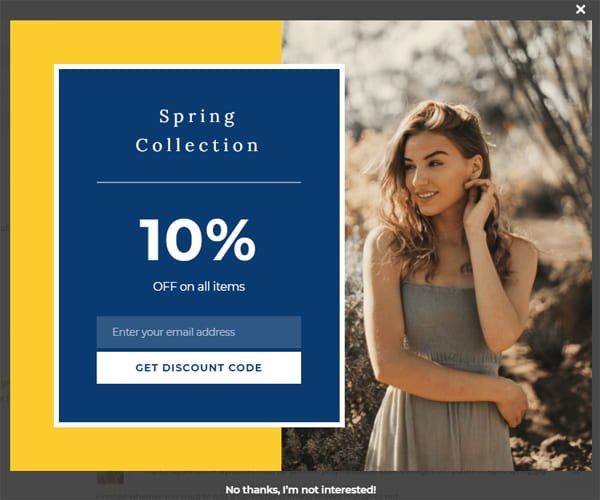Hustle email opt-in form template - spring sale.