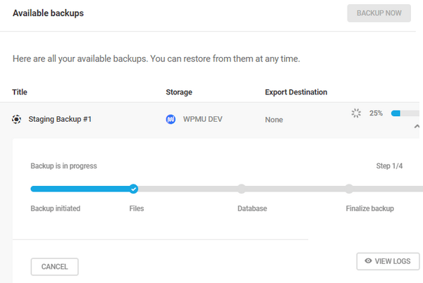Screenshot of a backup showing 25% progress.