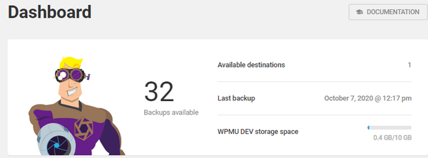 Screenshot of the overall dashboard showing 32 backups available.
