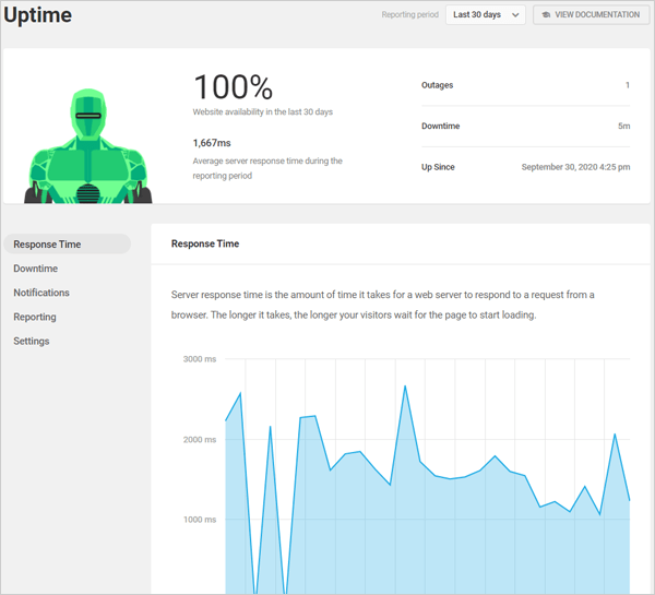 Hummingbird-Uptime screen.