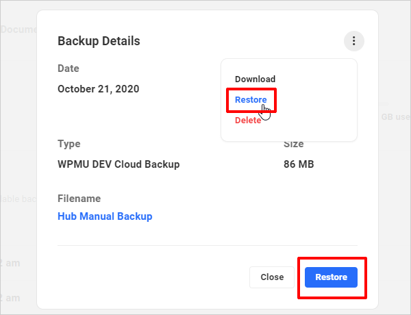 The Hub - Restore Backups