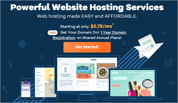 Screenshot of free domain offer with hosting package