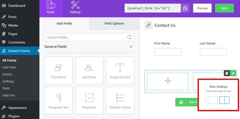 Row Types in Everest Forms