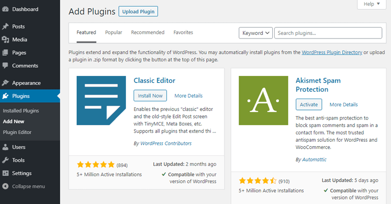 WordPress Plugins Window