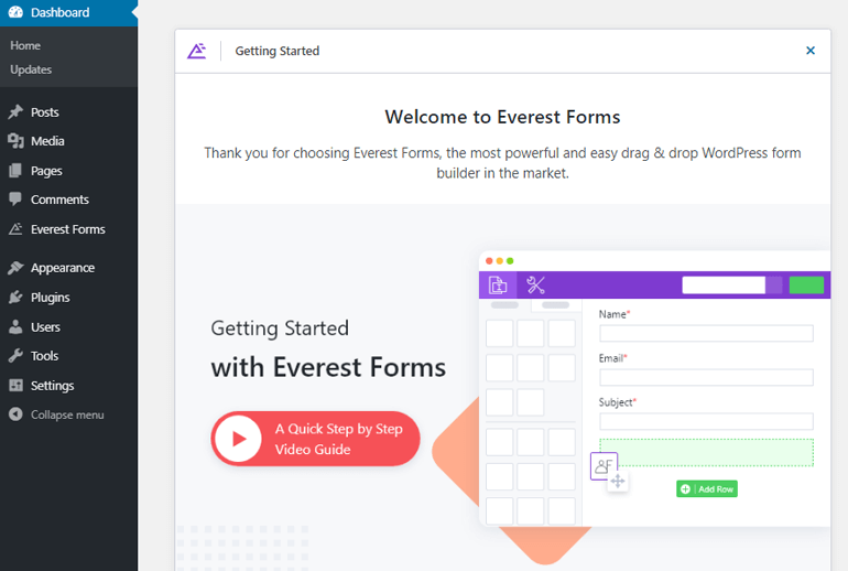 Everest Forms Welcome Page