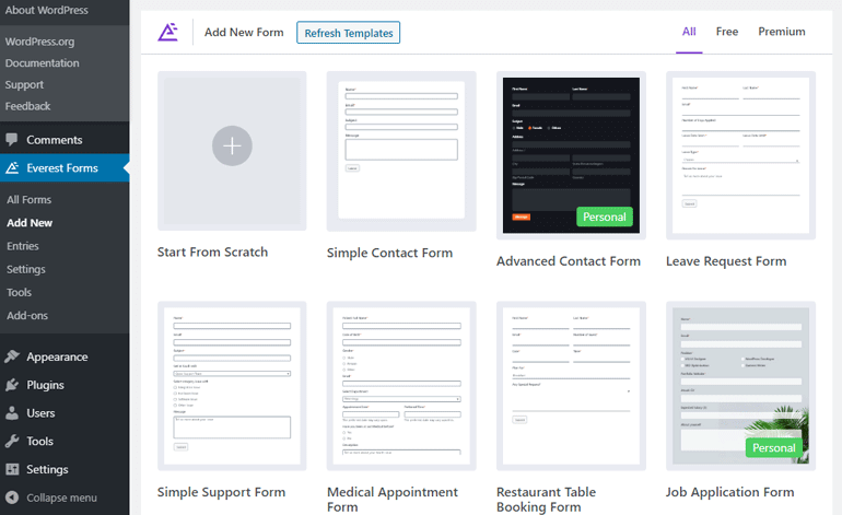 Everest Forms Template Page