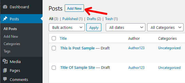 New Post in WordPress 