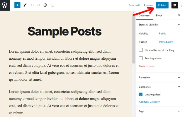 publish wordpress post