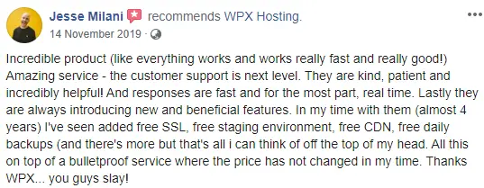 WPX Hosting Reviews on Facebook