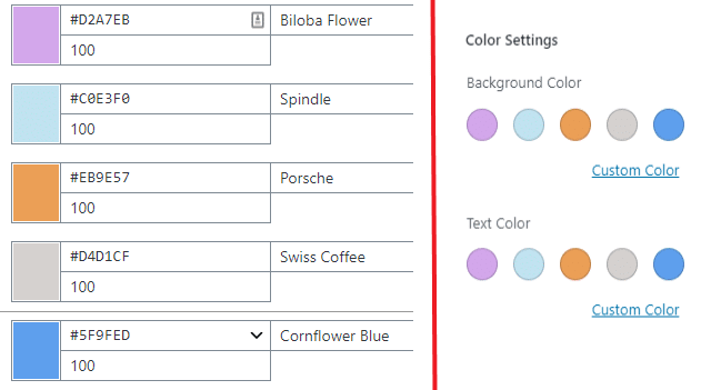 Color palette in WordPress block editor