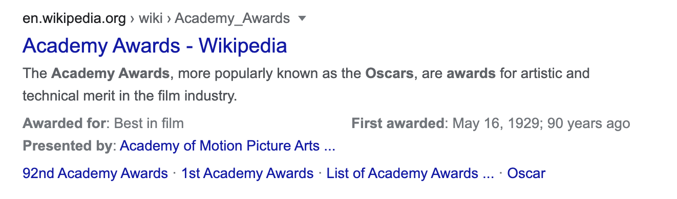 Example of snippet for search term Academy Awards