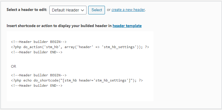 Header Builder Code