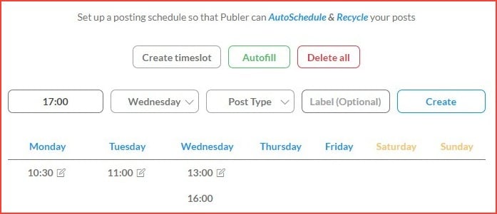 Publer scheduling settings