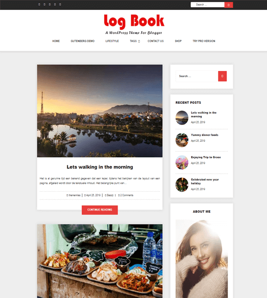 Log Book Free WordPress Theme for Blogging