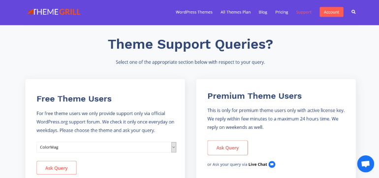 themegrill support page How to create a WordPress website