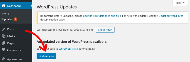 button to wordpress latest version