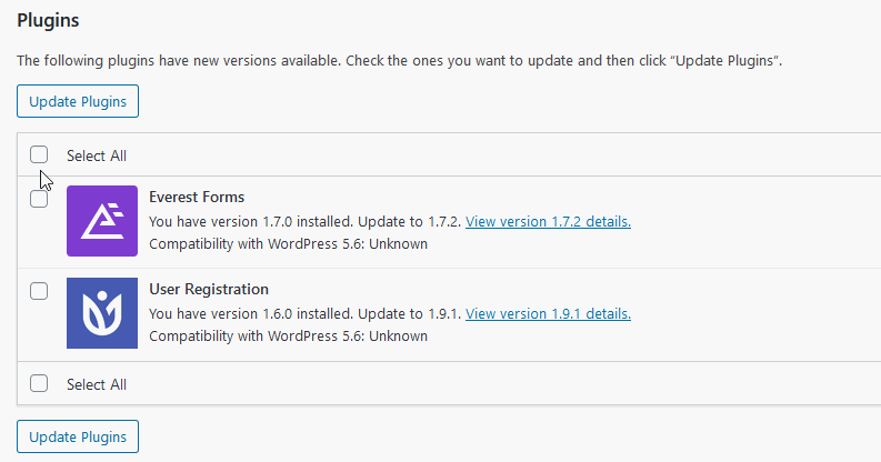 updates page upgrading plugins