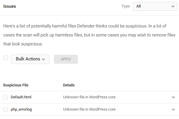 Screenshot of Defender's scan results showing two potentially malicious files.