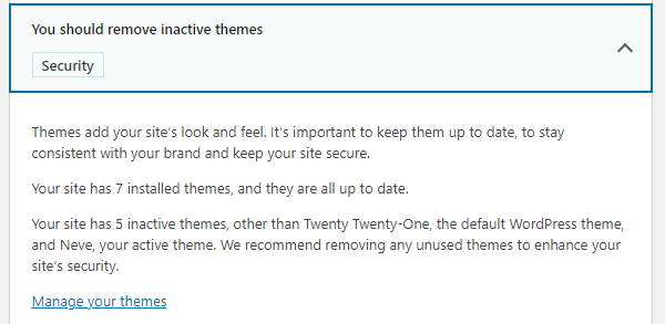 Screenshot of the list of inactive themes.