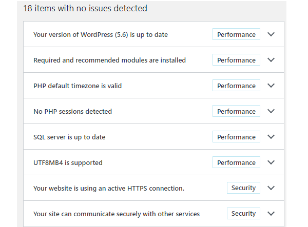 Screenshot of the 18 rectified issues.