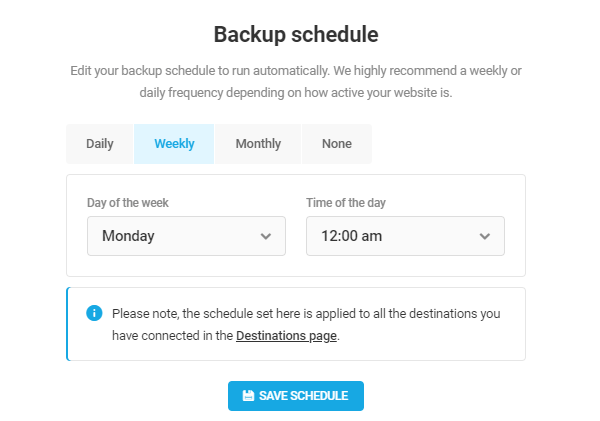 Screenshot of the backup schedules you can choose.
