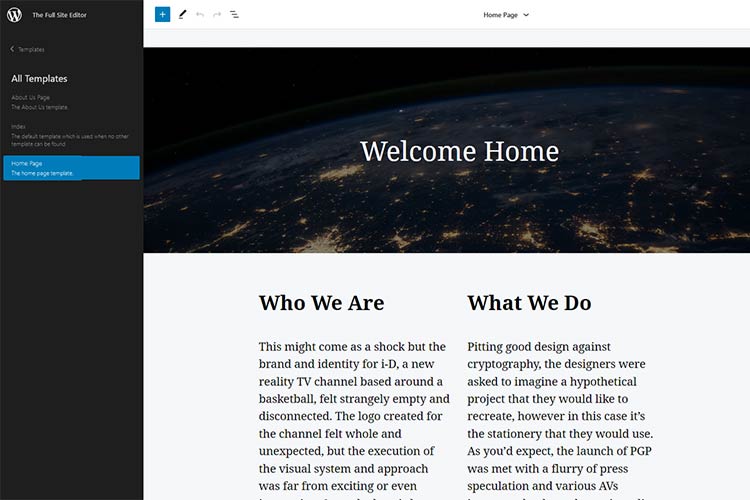 Example from An Early Look at Full Site Editing in WordPress