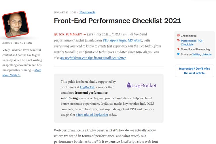 Example from Front-End Performance Checklist 2021