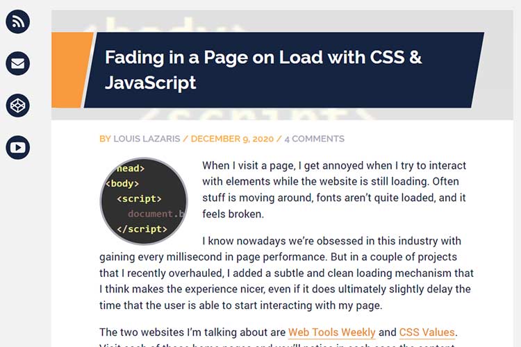 Example from Fading in a Page on Load with CSS & JavaScript