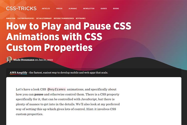 Example from How to Play and Pause CSS Animations with CSS Custom Properties