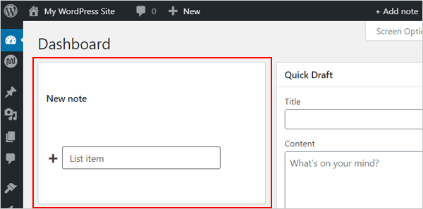 WP Dashboard Notes - new note.