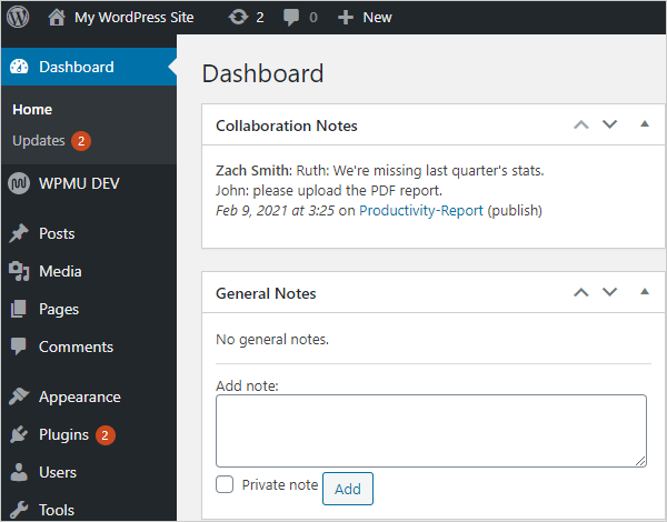 Peters Post Notes - Dashboard