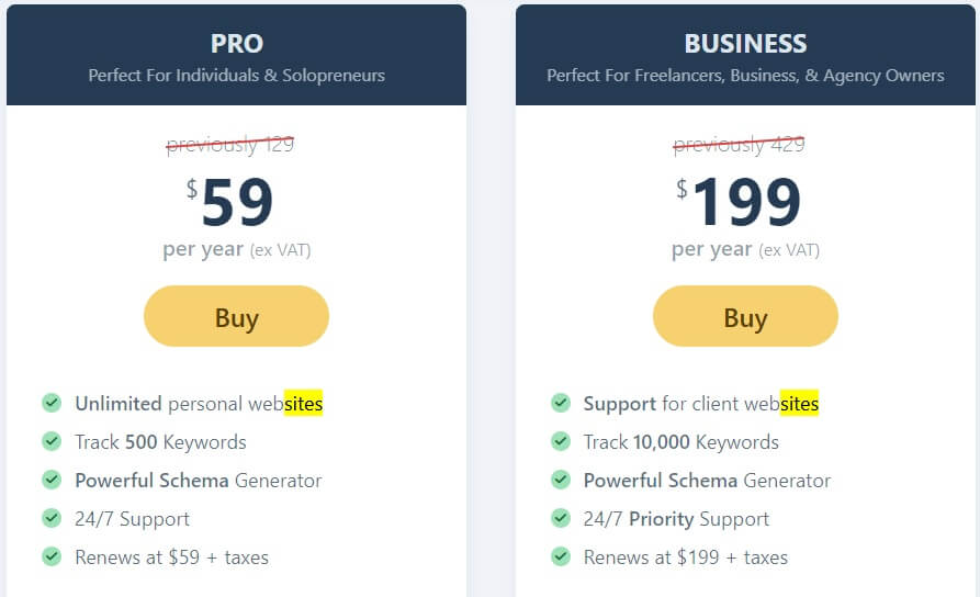 pricing rankmath vs all in one seo