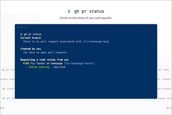 Github CLI animated command on the homepage