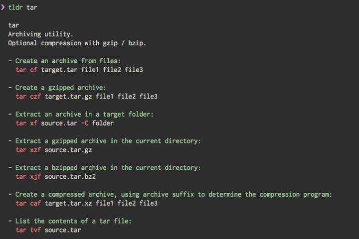 TLDR CLI in terminal