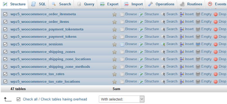 select all tables restore database backup wordpress
