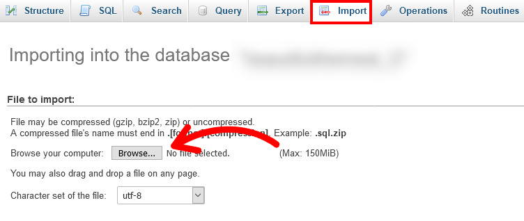 import database wordpress backup