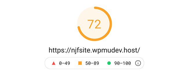 Google PageSpeed Insight score of 72.