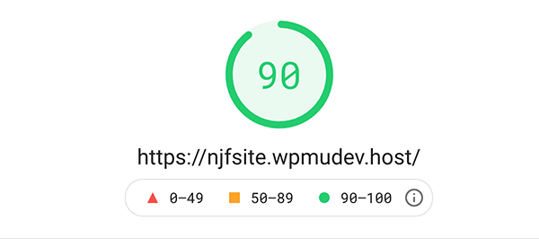 PageSpeed insight score of 90.