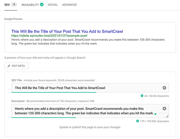 SEO title and description in SmartCrawl.