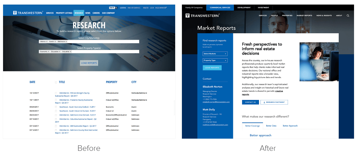 Transwestern web redesign example