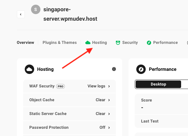 A screen showing the Hub dashboard where you will select the Hosting tab